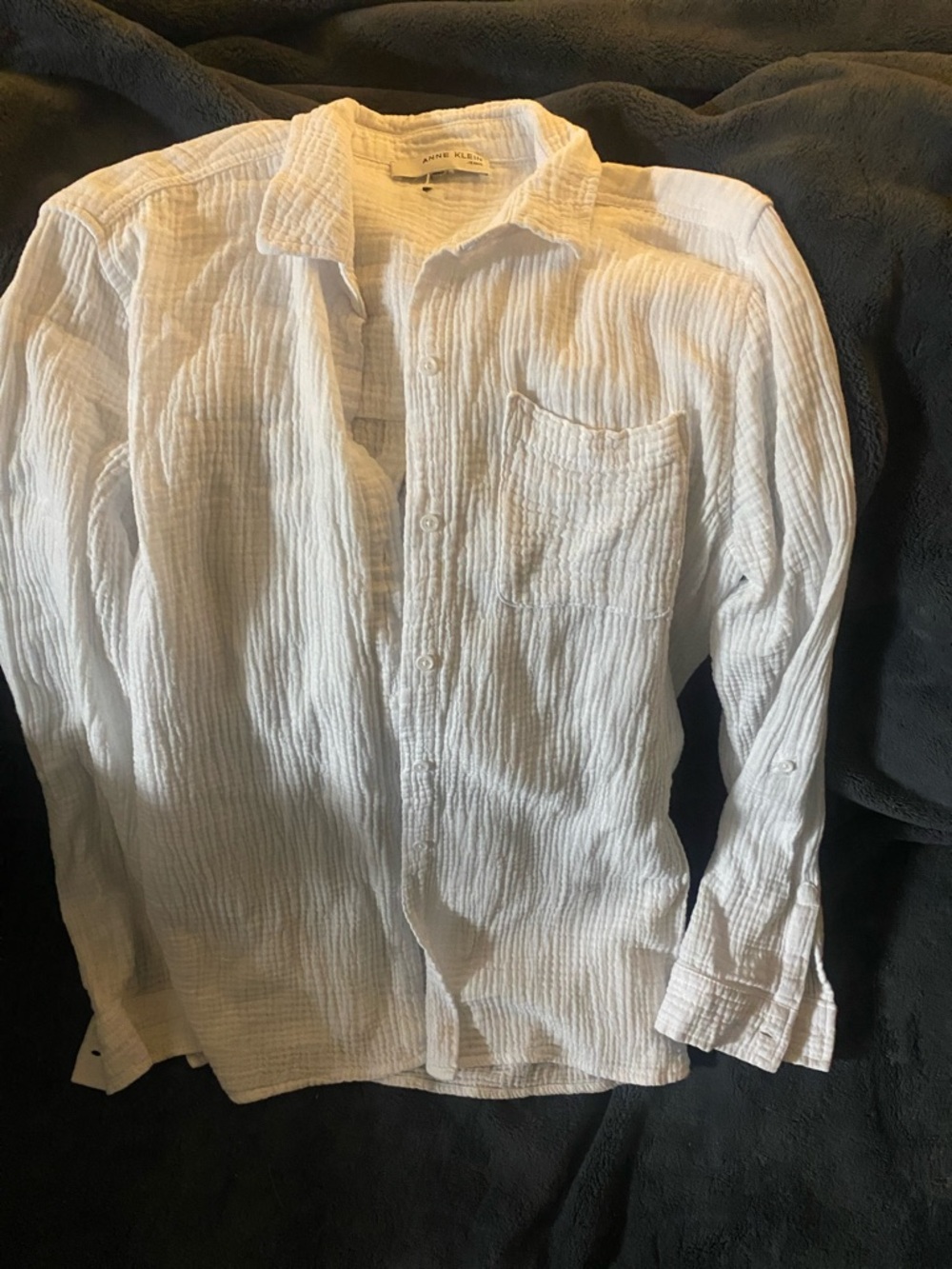 Anne Klein White Textured Long Sleeve Button-Down Shirt
